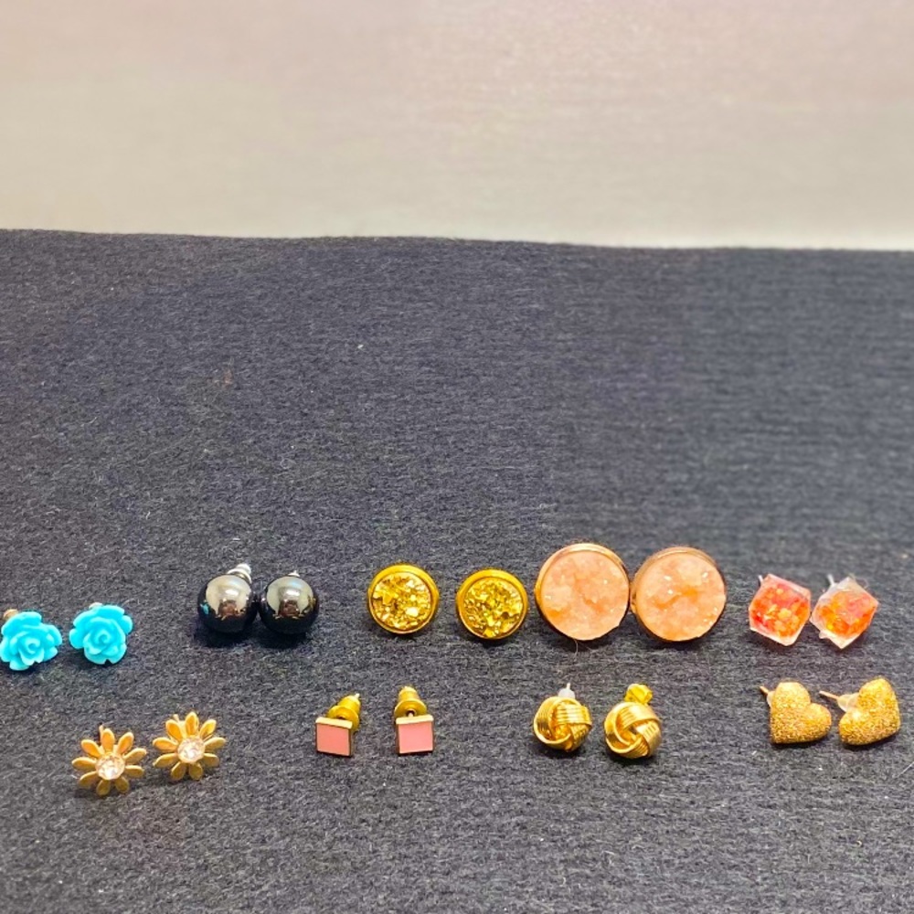 9 pairs vintage earring studs lot